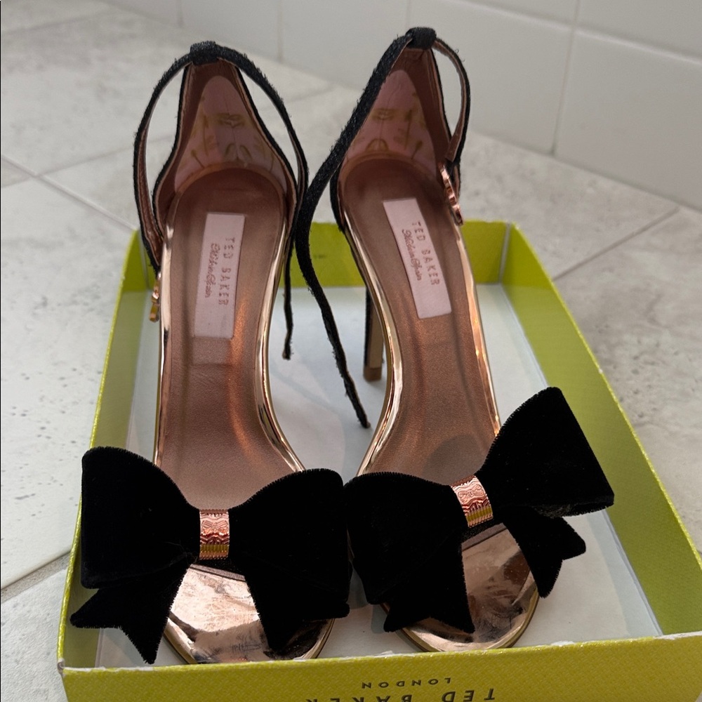 Ted Baker Black and Gold Bow Heels